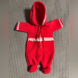 Cozy Red Fleece Hooded Doll One Piece